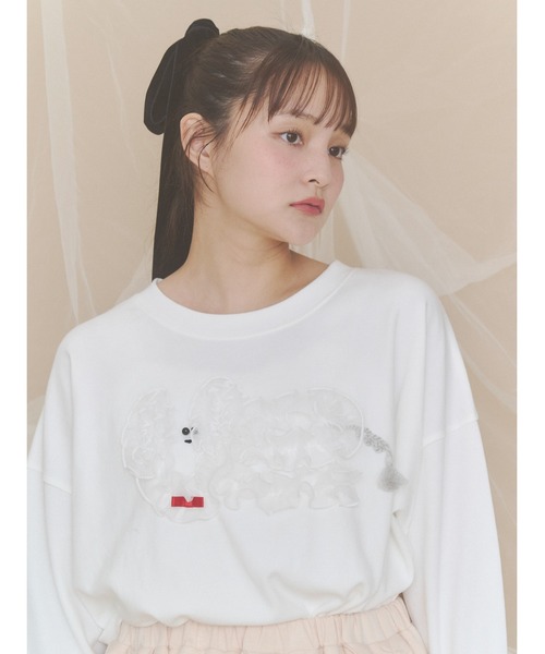 merry jenny(メリージェニー)の「inu!?チュールロンTee(Tシャツ/カットソー・レディース・ピンク/ブラウン/オフホワイト/ミント・FREE)」の2枚目の写真