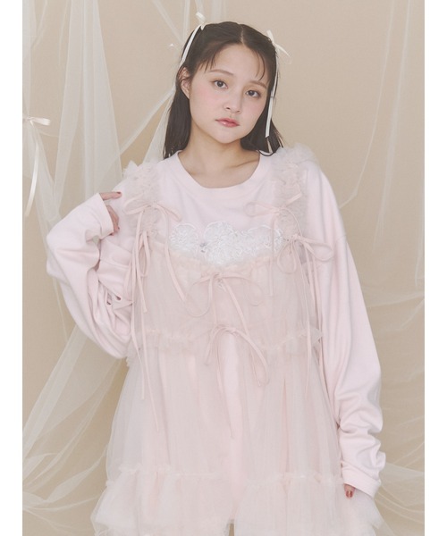 merry jenny（メリージェニー）の「inu！？チュールロンTee（Tシャツ/カットソー・レディース・ピンク/ブラウン/オフホワイト/ミント・FREE）」の5枚目の写真