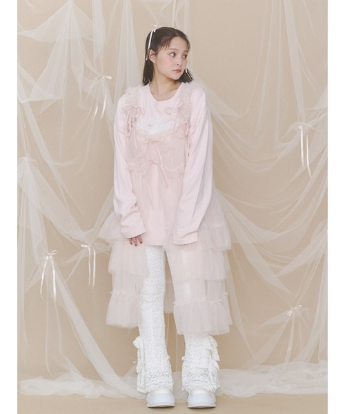 merry jenny（メリージェニー）の「inu！？チュールロンTee（Tシャツ/カットソー・レディース・ピンク/ブラウン/オフホワイト/ミント・FREE）」の6枚目の写真