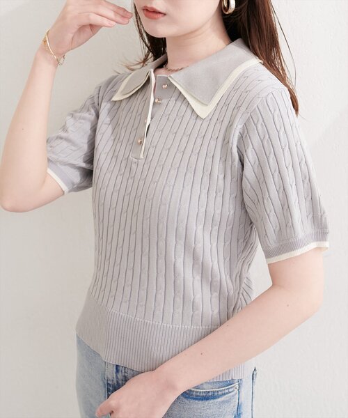 natural couture(ナチュラルクチュール)の「ダブルカラーポロニットプルオーバー(ニット/セーター・レディース・ブラック/グレー/オフホワイト/ピンク・FREE)」の11枚目の写真