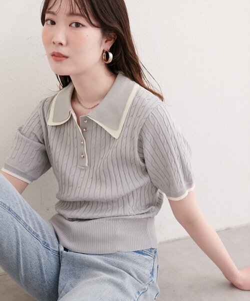 natural couture(ナチュラルクチュール)の「ダブルカラーポロニットプルオーバー(ニット/セーター・レディース・ブラック/グレー/オフホワイト/ピンク・FREE)」の12枚目の写真
