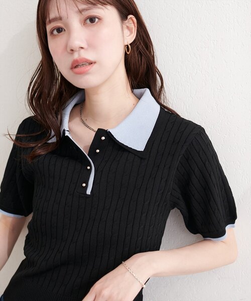 natural couture(ナチュラルクチュール)の「ダブルカラーポロニットプルオーバー(ニット/セーター・レディース・ブラック/グレー/オフホワイト/ピンク・FREE)」の16枚目の写真