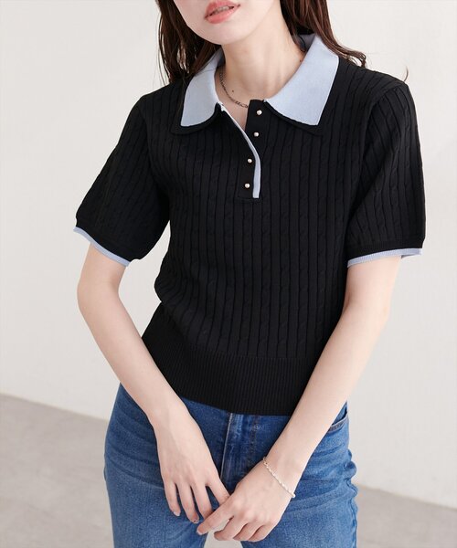 natural couture(ナチュラルクチュール)の「ダブルカラーポロニットプルオーバー(ニット/セーター・レディース・ブラック/グレー/オフホワイト/ピンク・FREE)」の17枚目の写真