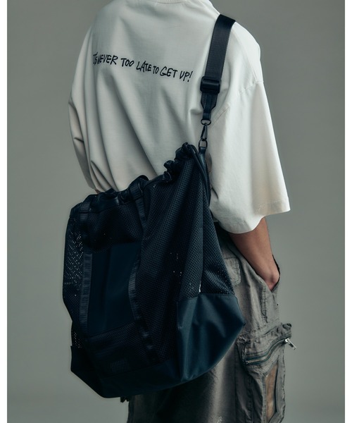 ADAM PATEK(アダムパテック)の「【ADAM PATEK】Leather trimmed mesh 2way big tote bag(トートバッグ・メンズ・ブラック・FREE)」の2枚目の写真