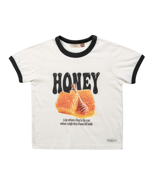BEACHESAND CREAM KIDS(ビーチスアンドクリームキッズ)の「ビーチズフーディグラフィックリンガーTシャツ-チャコール(Tシャツ/カットソー・レディース・チャコール・SMALL/MEDIUM/LARGE)」の1枚目の写真