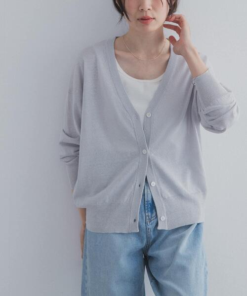 URBAN RESEARCH DOORS(アーバンリサーチドアーズ)の「リネン混Vネックショートカーディガン | 日よけ/UV対策/羽織(カーディガン/ボレロ・レディース・ベージュ系その他/ネイビー/ライトグレー・FREE)」の8枚目の写真
