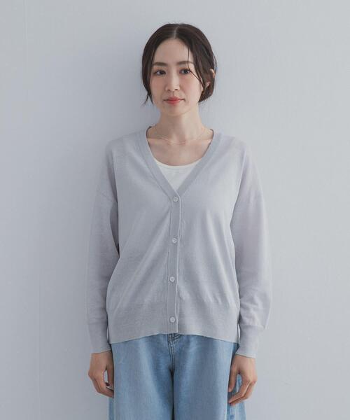 URBAN RESEARCH DOORS(アーバンリサーチドアーズ)の「リネン混Vネックショートカーディガン | 日よけ/UV対策/羽織(カーディガン/ボレロ・レディース・ベージュ系その他/ネイビー/ライトグレー・FREE)」の11枚目の写真
