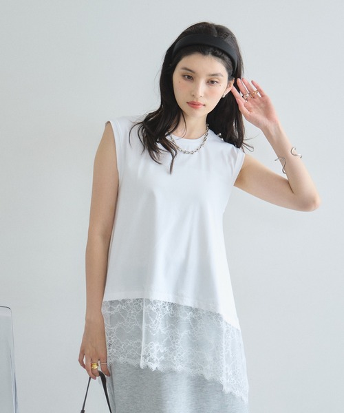 &. NOSTALGIA(アンドドットノスタルジア)の「裾レースイレヘムノースリT(Tシャツ/カットソー・レディース・ブラック/オフホワイト・M)」の20枚目の写真