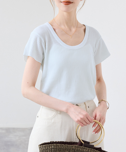 SLOBE IENA(スローブイエナ)の「CaRouseLamBRa/ケラウズランブラ シアーリブTシャツ 261-466SO(Tシャツ/カットソー・レディース・スカイブルー/ピンク/ホワイト・FREE)」の18枚目の写真