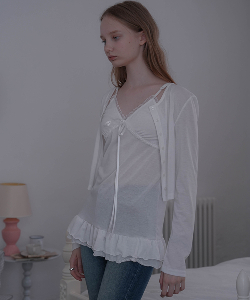 DEHEVE（デヘヴェ）の「See-Through Soft Cardigan [White]（カーディガン/ボレロ・レディース・ホワイト・SMALL/MEDIUM）」の2枚目の写真
