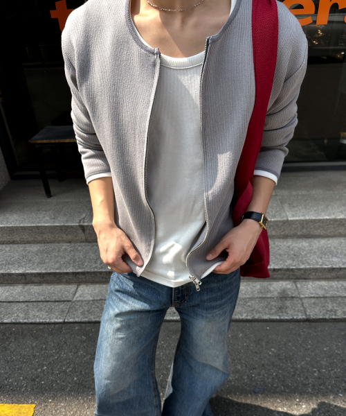 LEARVE（ルアブ）の「[ x HELET]ロパダブルニッティングジッパークロップニットグレー（ニット/セーター・メンズ・その他・MEDIUM/LARGE）」の2枚目の写真