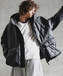 GLIMCLAP（グリムクラップ）の「mj11696-Synthetic Leather Zip-Up Hoodie - Diamond Quilted Edition 合成皮革ジップアップパーカー(211-006-gla-cg)（マウンテンパーカー）」