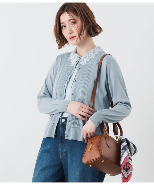 NEWYORKER(ニューヨーカー)の「透かし柄カーディガン レディース アンサンブル可能(カーディガン/ボレロ・レディース・サックスブルー/ブラック/ホワイト/クリーム・MEDIUM/LARGE)」の4枚目の写真