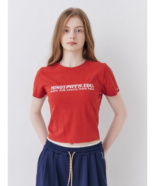 Ungrid(アングリッド)の「コンパクトロゴTee(Tシャツ/カットソー・レディース・ボルドー/オフホワイト/チャコールグレー・FREE)」の3枚目の写真