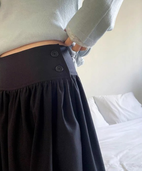 Vipoa(ヴィポア)の「Gather low midi skirt(スカート・レディース・ブラック/チャコールグレー・FREE)」の16枚目の写真