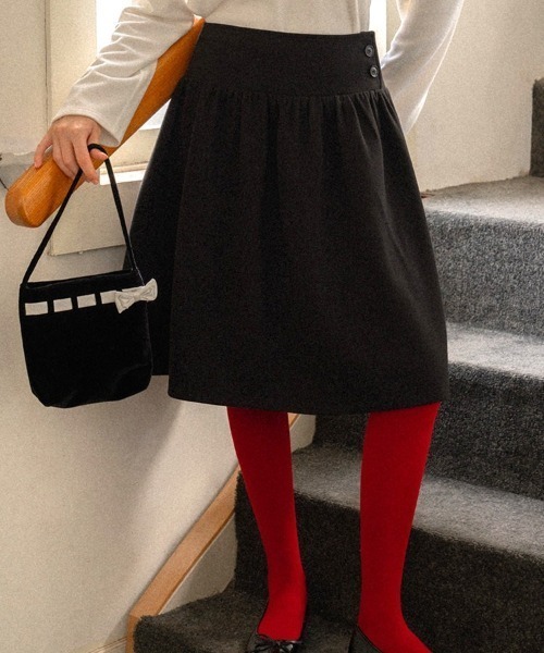 Vipoa(ヴィポア)の「Gather low midi skirt(スカート・レディース・ブラック/チャコールグレー・FREE)」の5枚目の写真