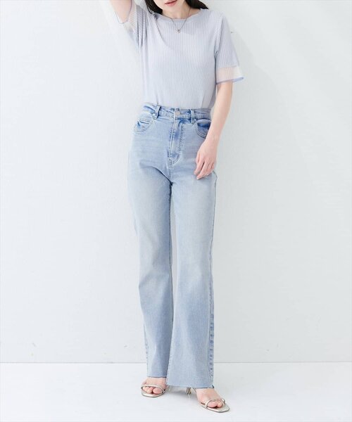 natural couture(ナチュラルクチュール)の「セルフカットストレッチデニムフレアパンツ(デニムパンツ・レディース・ブルー/サックスブルー/ブラウン・LARGE/MEDIUM/SMALL)」の7枚目の写真