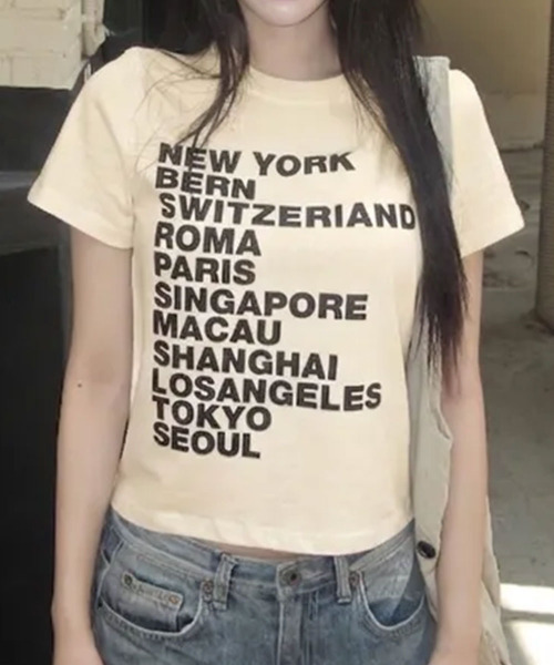 VIVID LADY(ビビッドレディー)の「シティロゴプリント 半袖Tシャツ(Tシャツ/カットソー・レディース・ホワイト/ブラック/ミント/イエロー・FREE)」の4枚目の写真