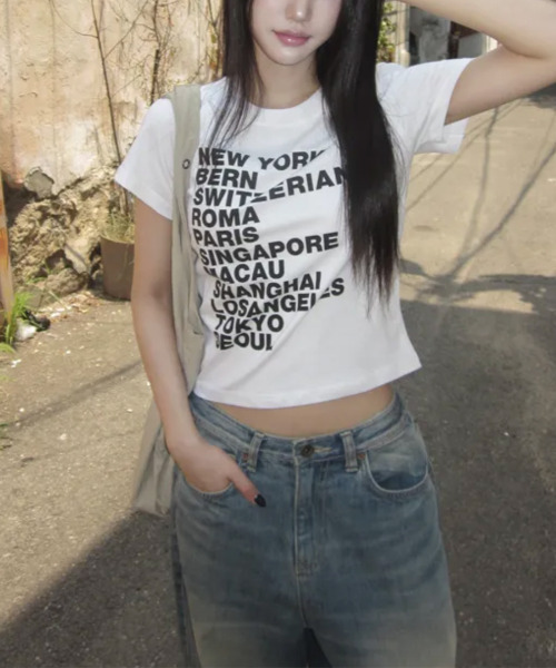 VIVID LADY(ビビッドレディー)の「シティロゴプリント 半袖Tシャツ(Tシャツ/カットソー・レディース・ホワイト/ブラック/ミント/イエロー・FREE)」の7枚目の写真