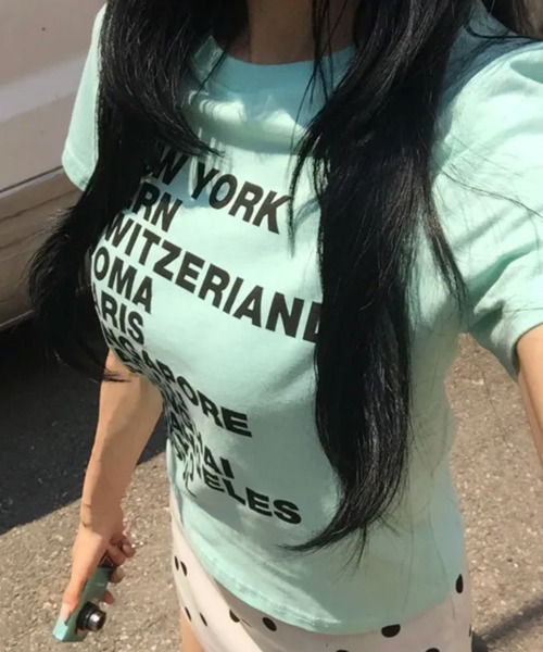 VIVID LADY(ビビッドレディー)の「シティロゴプリント 半袖Tシャツ(Tシャツ/カットソー・レディース・ホワイト/ブラック/ミント/イエロー・FREE)」の8枚目の写真