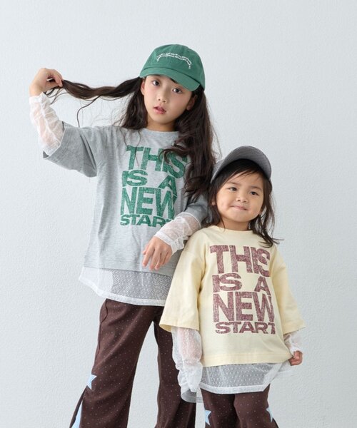 KIDS】ZO限ドットチュールレイヤードかすれロゴトップス（Tシャツ