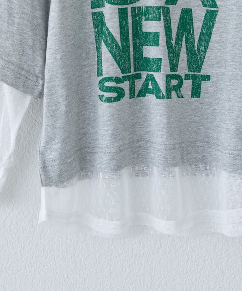 CIAOPANIC TYPY(チャオパニックティピー)の「【KIDS】ZO限ドットチュールレイヤードかすれロゴトップス(Tシャツ/カットソー・キッズ・アイボリー/グレー/チャコールグレー・130/150/110)」の5枚目の写真