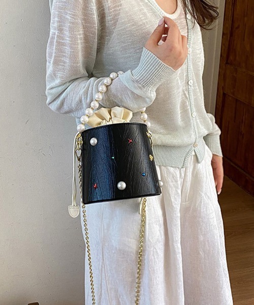 ONEP STAR（ワンピスター）の「パールハンドルスタッズ2WAYバケツバッグ（ハンドバッグ・レディース・ブラック/ライトグリーン/オフホワイト/ピンク・FREE）」の20枚目の写真