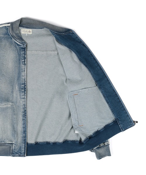 The DUFFER of ST.GEORGE(ザダファーオブセントジョージ)の「【WEB限定アイテム】「GUM STRETCH DENIM」SIDE LINE BZ:超伸縮「ガムストレッチ デニム」サイドライン デニムブルゾン / デニムジャケット / ヴィンテージ加工 / ドロップショルダー(デニムジャケット・メンズ・ライトインディゴブルー・LARGE/X-LARGE/MEDIUM/SMALL)」の5枚目の写真