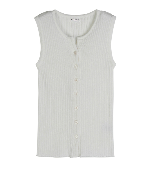 VLETI(ブレッティ)の「Summer Round Ribbed Button Knit Sleeveless (White)(Tシャツ/カットソー・レディース・ホワイト・FREE)」の2枚目の写真