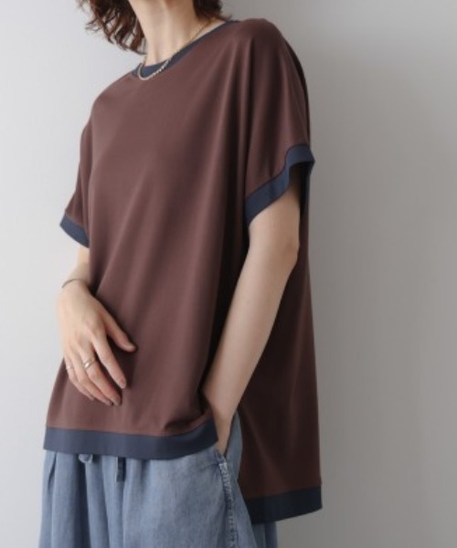 Bou Jeloud(ブージュルード)の「バイカラーTシャツ(Tシャツ/カットソー・レディース・ブラウン/ブラック/ライトブルー/アイボリー・FREE)」の1枚目の写真