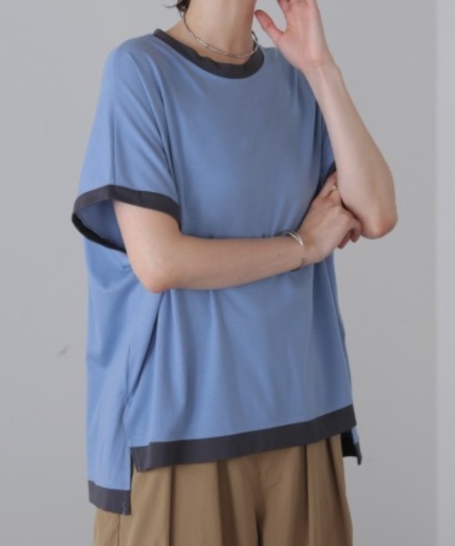 Bou Jeloud(ブージュルード)の「バイカラーTシャツ(Tシャツ/カットソー・レディース・ブラウン/ブラック/ライトブルー/アイボリー・FREE)」の4枚目の写真