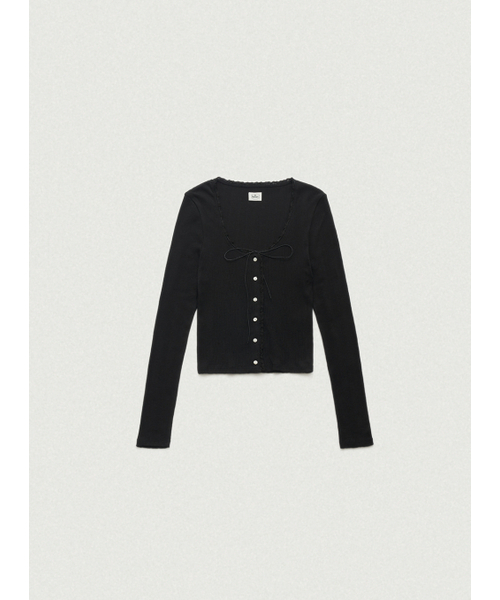 The Barnnet(ザバーネット)の「Ravioli Lace-Trim Button-Up Top_Black(カーディガン/ボレロ・レディース・ブラック・MEDIUM/SMALL)」の1枚目の写真