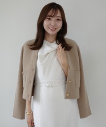 レディースのノーカラージャケット（ベージュ系）ファッション通販