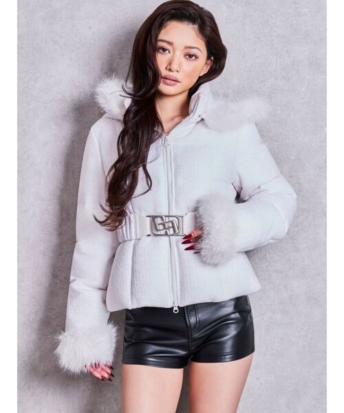 GYDA(ジェイダ)の「GGベルト付ラメツイードショートダウンコート(ダウンジャケット/コート・レディース・オフホワイト/ブラック・FREE)」の15枚目の写真