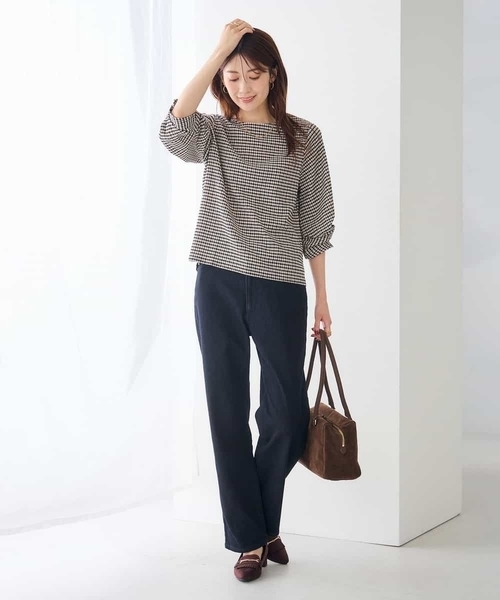 a.v.v(アーヴェヴェ)の「ツイストスリーブギンガムチェックカットソー(Tシャツ/カットソー・レディース・グリーン/アイボリー/ブラウン・38/40)」の19枚目の写真