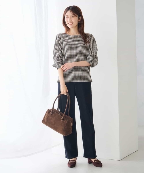 a.v.v(アーヴェヴェ)の「ツイストスリーブギンガムチェックカットソー(Tシャツ/カットソー・レディース・グリーン/アイボリー/ブラウン・38/40)」の21枚目の写真