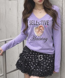 Vネック長袖Tシャツ/カラフルガールフォト/平成ギャル