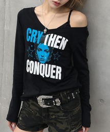 Vネック長袖Tシャツ/カラフルガールフォト/平成ギャル