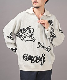 綿タッチジャガードタギングハーフZIPニット