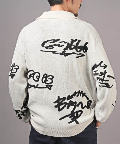 LUXSTYLE（ラグスタイル）の「綿タッチジャガードタギングハーフZIPニット（ニット/セーター・メンズ・ホワイト・M）」の5枚目の写真