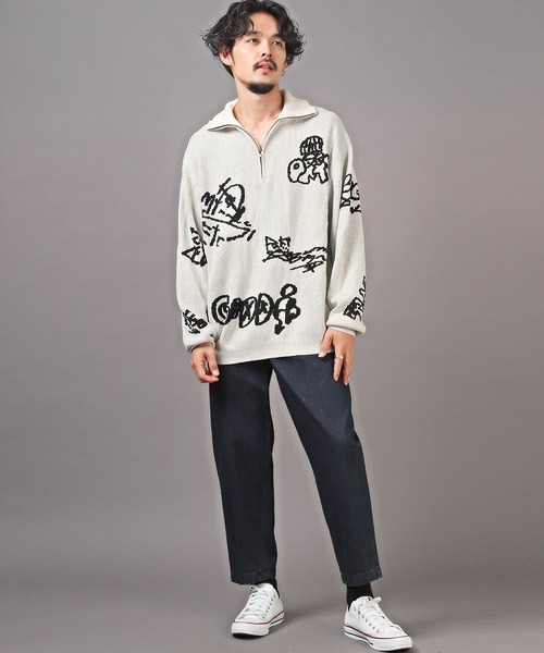 LUXSTYLE（ラグスタイル）の「綿タッチジャガードタギングハーフZIPニット（ニット/セーター・メンズ・ホワイト・M）」の9枚目の写真
