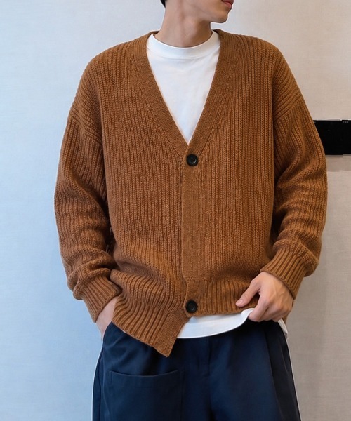 AsaAura（アサオーラ）の「畦編みニットメンズ韓国風カーディガン秋冬（カーディガン/ボレロ・メンズ・ブルーグレー/ブラウン・FREE）」の2枚目の写真