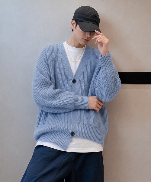 AsaAura（アサオーラ）の「畦編みニットメンズ韓国風カーディガン秋冬（カーディガン/ボレロ・メンズ・ブルーグレー/ブラウン・FREE）」の6枚目の写真