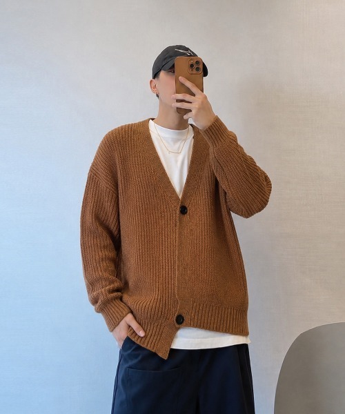 AsaAura（アサオーラ）の「畦編みニットメンズ韓国風カーディガン秋冬（カーディガン/ボレロ・メンズ・ブルーグレー/ブラウン・FREE）」の11枚目の写真