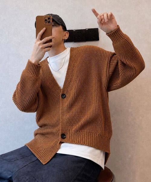 AsaAura（アサオーラ）の「畦編みニットメンズ韓国風カーディガン秋冬（カーディガン/ボレロ・メンズ・ブルーグレー/ブラウン・FREE）」の13枚目の写真