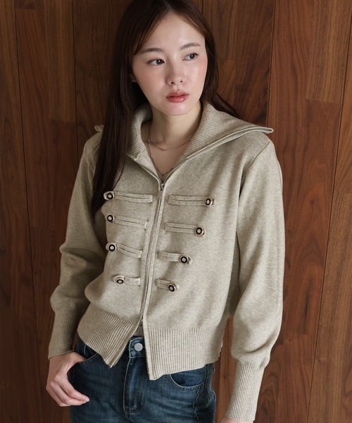 J by blue(ジェイバイブルー)の「ナポレオンダブルジップニットカーディガン(カーディガン/ボレロ・レディース・ベージュ/グレー/ブラック・MEDIUM)」の3枚目の写真