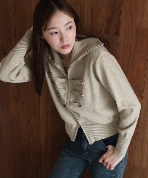 J by blue(ジェイバイブルー)の「ナポレオンダブルジップニットカーディガン(カーディガン/ボレロ・レディース・ベージュ/グレー/ブラック・MEDIUM)」の4枚目の写真