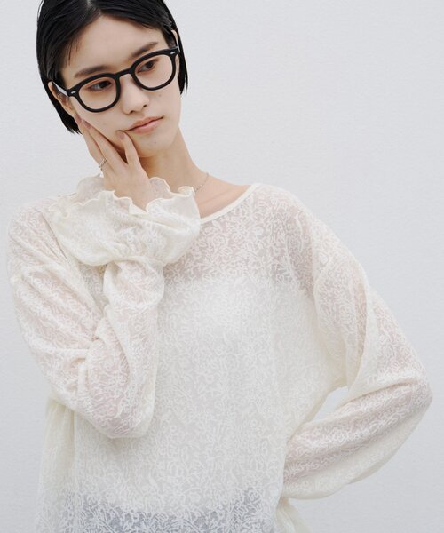 CIAOPANIC TYPY(チャオパニックティピー)の「∴ジャガードレースフレアスリーブTee(Tシャツ/カットソー・レディース・ブラック/オフホワイト/グリーン系・ONE SIZE)」の1枚目の写真