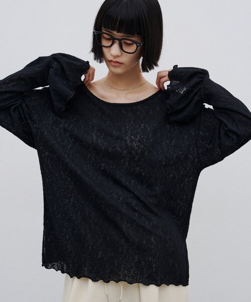 CIAOPANIC TYPY(チャオパニックティピー)の「∴ジャガードレースフレアスリーブTee(Tシャツ/カットソー・レディース・ブラック/オフホワイト/グリーン系・ONE SIZE)」の21枚目の写真