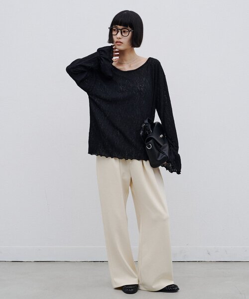 CIAOPANIC TYPY(チャオパニックティピー)の「∴ジャガードレースフレアスリーブTee(Tシャツ/カットソー・レディース・ブラック/オフホワイト/グリーン系・ONE SIZE)」の16枚目の写真